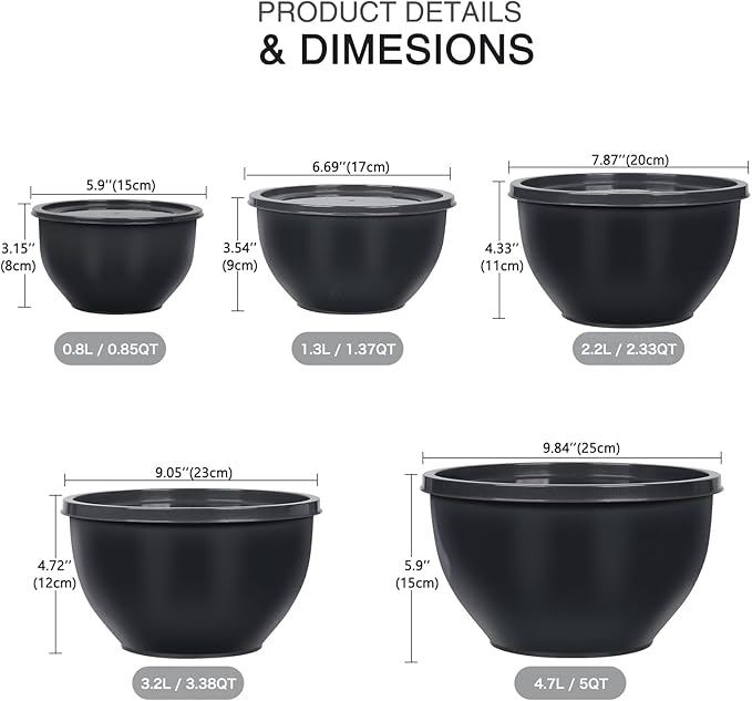 Greentainer Plastic Mixing Bowls with Lids Set for Kitchen, 5 Set Nesting Bowls for Mixing, Baking, Prepping, Cooking and Serving Food, Mixing Bowls Dishwasher, Microwave Safe - Image 2