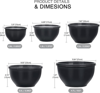 Greentainer Plastic Mixing Bowls with Lids Set for Kitchen, 5 Set Nesting Bowls for Mixing, Baking, Prepping, Cooking and Serving Food, Mixing Bowls Dishwasher, Microwave Safe - Image 2