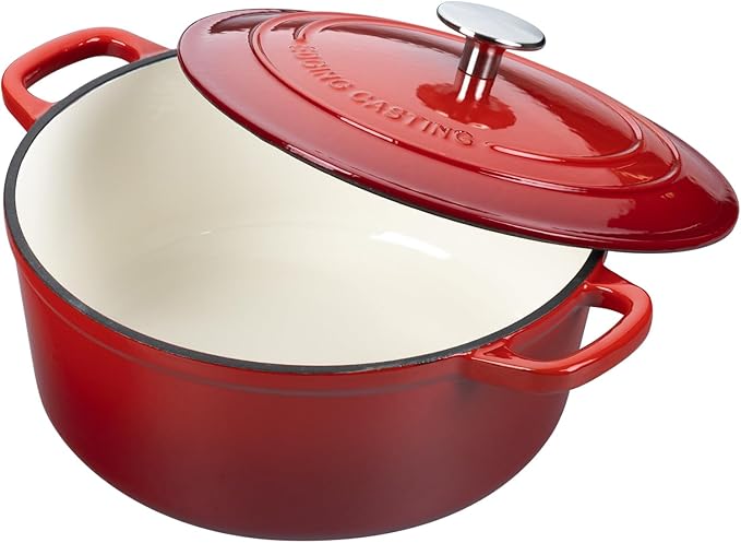 EDGING CASTING Enameled Cast Iron Dutch Oven Pot with Lid, 7 Quart, Round Dutch Ovens, Bread Oven Dual Handles, for Bread Baking, Oven Safe up to 500°F, Red - Image 6