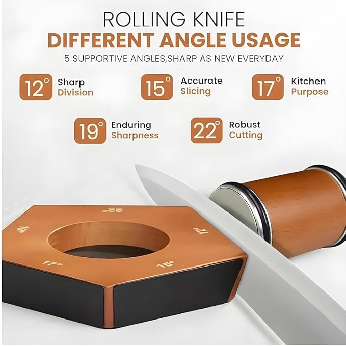 5 Angles High Carbon Stainless Steel Rolling Knife Sharpener with 400, 1000 & 3000 Replacement Discs - Blunt Knife Sharpening Kit with 12°, 15°, 17°, 19° and 22° Sharpening for Kitchen & Chef's Knives - Image 5