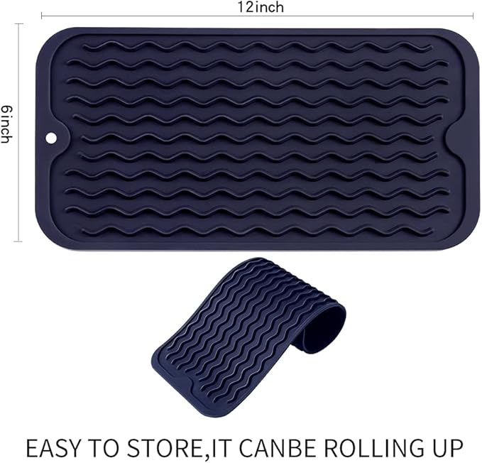 MicoYang Silicone Dish Drying Mat for Multiple Usage,Easy clean,Eco-friendly,Heat-resistant Silicone Mat for Kitchen Counter or Sink,Refrigerator or Drawer Liner Navy Blue S 12 inches x 6 inches - Image 2