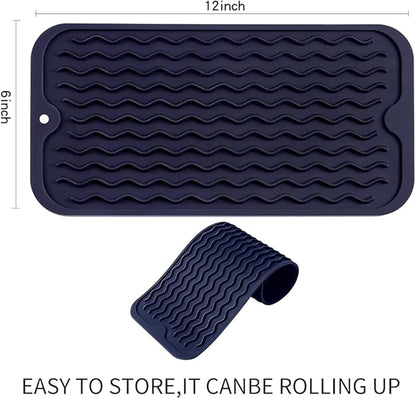 MicoYang Silicone Dish Drying Mat for Multiple Usage,Easy clean,Eco-friendly,Heat-resistant Silicone Mat for Kitchen Counter or Sink,Refrigerator or Drawer Liner Navy Blue S 12 inches x 6 inches - Image 2