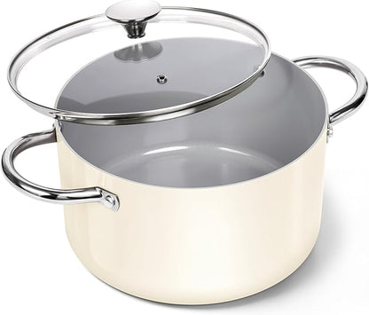 MICHELANGELO Stock Pot with Lid, 6 Quart Soup Pot with Ceramic Coating, Nonstick Ceramic Cooking Pot, Induction Compatible Stockpot - 6QT, Beige by Michelangelo