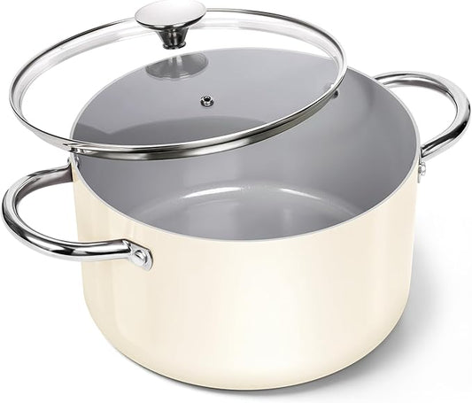 MICHELANGELO Stock Pot with Lid, 6 Quart Soup Pot with Ceramic Coating, Nonstick Ceramic Cooking Pot, Induction Compatible Stockpot - 6QT, Beige by Michelangelo
