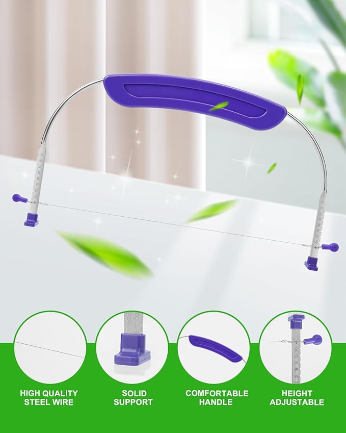 1PCS Purple Adjustable Food Grade Stainless Steel Cake Cutter Slicer Leveler with 2PCS Offset Spatula, Icing Spatulas, 6 and 8 inch, Professional Angled Cake Spatula for Kitchen or Bakery