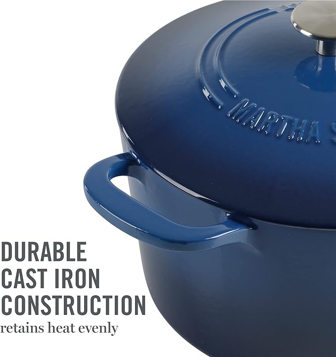 MARTHA STEWART Gatwick 7-Quart Enamel Cast Iron Dutch Oven Pot with Lid – Classic Blue – Durable Heavy-Duty Dutch Oven for Slow Cooking, Braising & Baking - Image 7