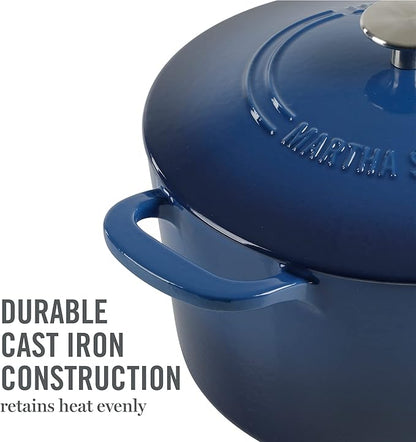 MARTHA STEWART Gatwick 7-Quart Enamel Cast Iron Dutch Oven Pot with Lid – Classic Blue – Durable Heavy-Duty Dutch Oven for Slow Cooking, Braising & Baking - Image 7