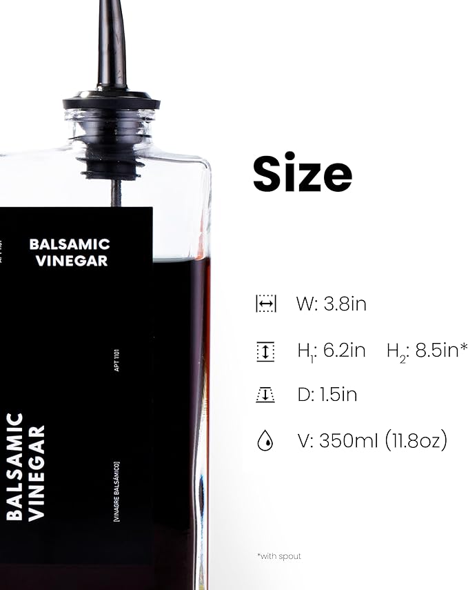 APT 1101 Olive Oil Dispenser for Kitchen, Cooking Oil and Vinegar Dispenser Set, Olive Oil Bottle, Soy sauce dispenser, coffee syrup bottles with stainless steel pourers (Black, Set of 4) - Image 3