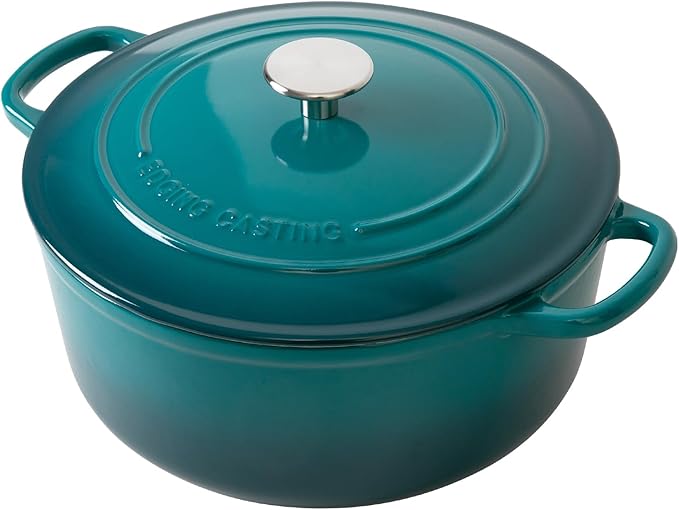 EDGING CASTING Enameled Cast Iron Dutch Oven Pot with Lid for Bread Baking, Cooking, Round Bread Oven Dual Handles, 7 Quart, Darkcyan - Image 4