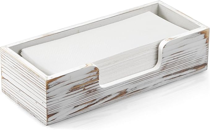 Paper Towel Dispenser Countertop, White Washed Wood Folded Paper Hand Towel Holder for Guest Bathroom, Commercial Tabletop Tissue Dispenser Tray for Multifold C-Fold, Z-Fold, Trifold