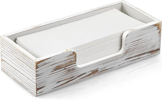 Paper Towel Dispenser Countertop, White Washed Wood Folded Paper Hand Towel Holder for Guest Bathroom, Commercial Tabletop Tissue Dispenser Tray for Multifold C-Fold, Z-Fold, Trifold