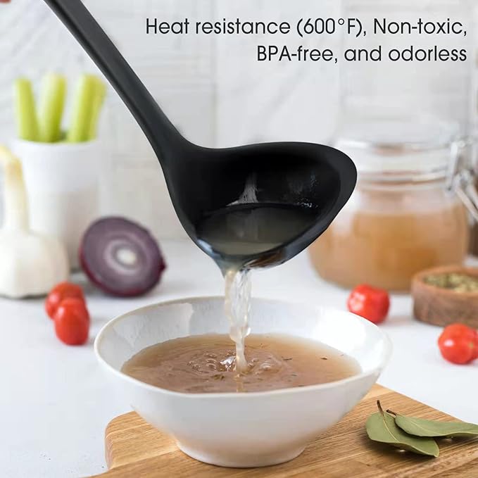 12" Silicone Ladle Spoon Set of 2, Long handle soup spoons Seamless & Nonstick, Heat resistant 600 °F Kitchen Soup Ladles for Cooking. - Image 2