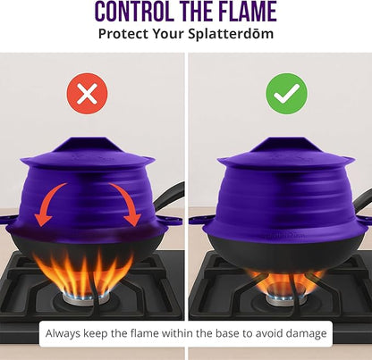 L.I.Q Silicone Splatter Guard – Fits 10 and 12 Inch Pots (25 and 30 Centimeters) – Microwave Safe and Durable SplatterDom - Includes 10” Lid - Food and Oil Splash Guard (Violet, Large)