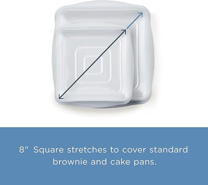 Stasher Reusable Silicone Stretch Lid for Casseroles, Sheet Pans, Baking Dishes–Square Replacement Lid, 8”x8”, Stretchable, Leak-Free, Microwave Safe, Dishwasher Safe, Food Cover, Eco-Friendly, Clear