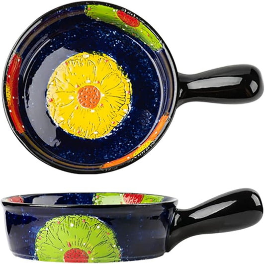 Vintage Style Pottery Bakeware Colorful Daisy Pattern Ceramic Casserole Dish Baking Pan Lasagna Pans Baking Dish with Handles from Oven to Table Plate-1 PCS, 20 OZ by Bicuzat