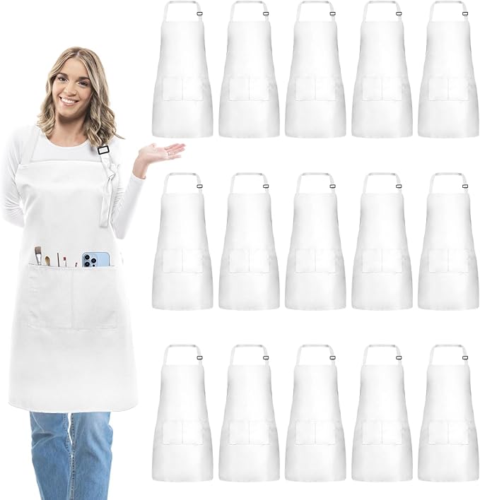 15 Pcs Adult Aprons Bulk with Pockets Adjustable Bib Chef Apron for Women Men Painting Cooking Crafting (S/L) by IMERAGO