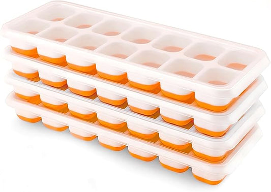 Ice Cube Trays 4 Pack, Airabc Silicone Ice Cube Trays with Removable Lid, Easy-Release Flexible 14-cube Ice Trays, LFGB Certified and BPA Free, Stackable Ice Trays with Covers for Cocktail, Freezer by AlwaysMeetAllYourIceMakingNeeds