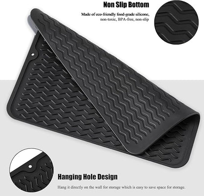 Silicone Dish Drying Mat, Non-Slip Easy Clean Sink Mat Large Heat-resistant Dish Drainer Mat for Kitchen Counter, Sink, Refrigerator or Drawer liner (18" x 16", BLACK) - Image 4