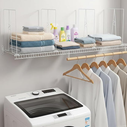 Wire Shelf Dividers - White Closet Organization & Storage Organizer - No Tool Shelf Divider for Wire Shelves - Metal Shelf Accessories – for 12“ Deep Wire Shelves – Tall 16” Height – 4 Pack