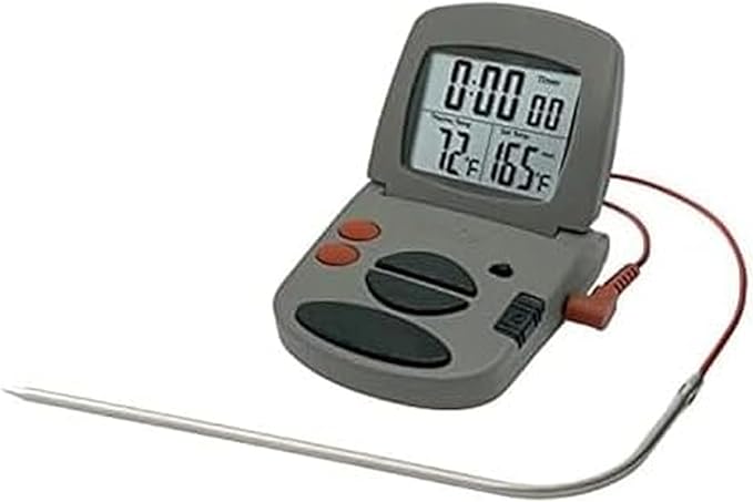 Taylor Programmable with Timer Instant Read Wired Probe Digital, Meat, Food, Grill BBQ Cooking Kitchen Thermometer with Timer, Gray by Taylor