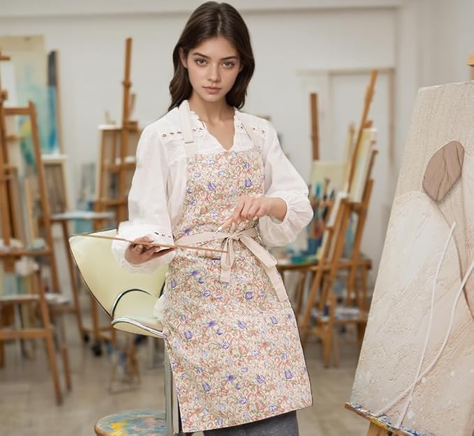 Aoomzoon Kitchen Aprons for Women with 2 Pockets,Double Sided Vintage Adjustable Apron for Gardening Cooking Arting Painting - Image 2