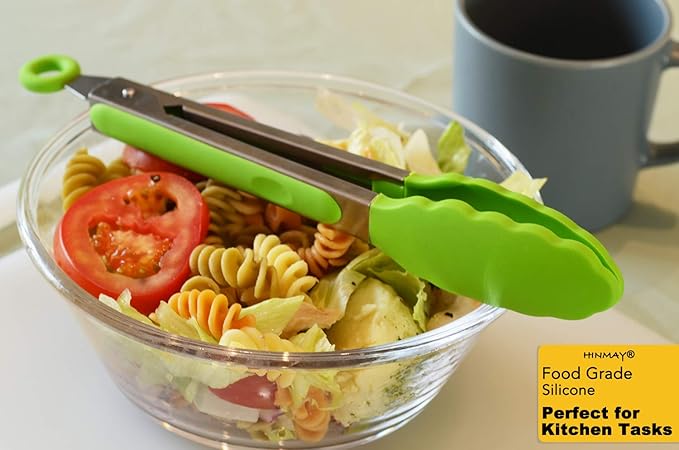 HINMAY Silicone Tongs 9-Inch Stainless Steel Locking Kitchen Tongs, Set of 3 (Green) - Image 6