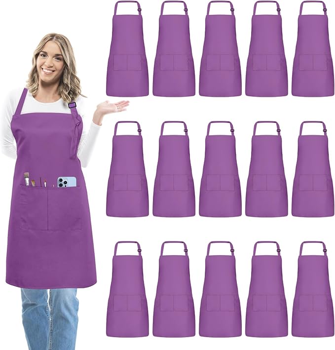 15 Pcs Adult Aprons Bulk with Pockets Adjustable Bib Chef Apron for Women Men Painting Cooking Crafting (S/L) by IMERAGO