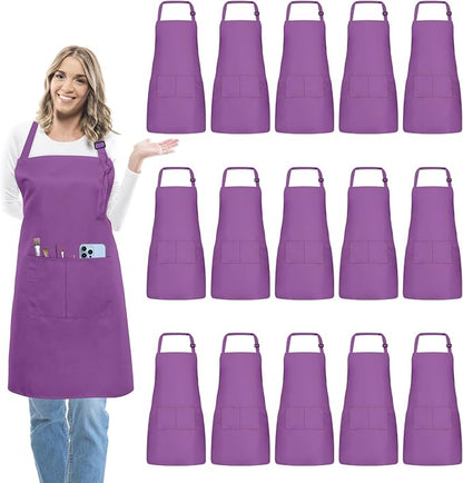 15 Pcs Adult Aprons Bulk with Pockets Adjustable Bib Chef Apron for Women Men Painting Cooking Crafting (S/L) by IMERAGO