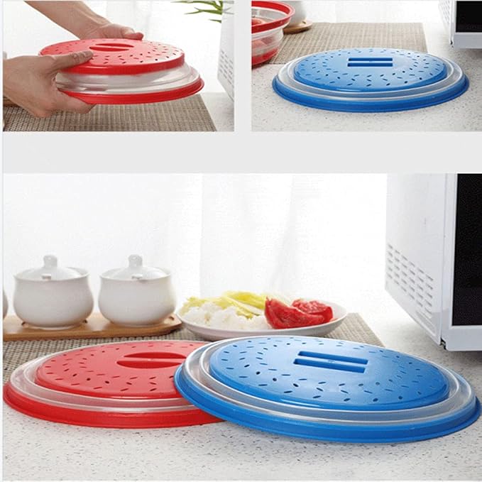 Small Collapsible Microwave Splatter Cover, Microwave Plate Cover With Steam Vent(8.5 IN,red)