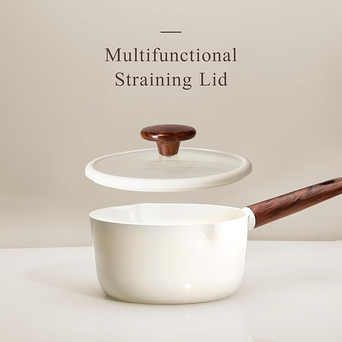 CAROTE 2QT & 3QT Sauce Pan Sets with Lid & Ladle Ceramic Nonstick Pot Set Non Toxic Saucepan Small Kitchen Cooking Pots, Easy to Clean, Induction Comptable, PFAS PTFE Free, White - Image 5