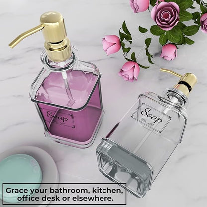 GLADPURE Soap Dispenser - 2 Pack, 18 Oz Antique Design Thick Glass Hand Soap Dispensers; with 304 Rust Proof Stainless Steel Pump, 6Pcs Clear Stickers, for Kitchen, Bathroom - Gold - Image 5