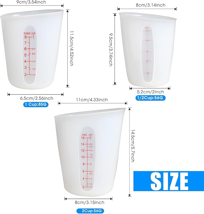 ZUYEE Silicone Measuring Cups (2 Cup + 1 Cup) Flexible Measure Melting Cups for Epoxy Resin Butter, Chocolate Squeeze Pour Baking Cup Dishwasher Safe BPA Free 500/250 ML with Marking Cup/Ounce - Image 2