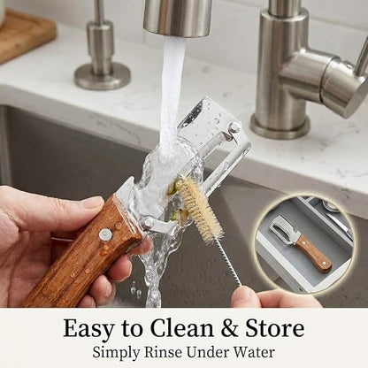 Multi Functional Vegetable Peeler with Bottle Opener and Wooden Handle Stainless Steel Blade Kitchen Tool for Sugar Cane Potato Fruit Pineapple Pumpkin Papaya Carrot Veggie Peeler - 2pc - Image 6