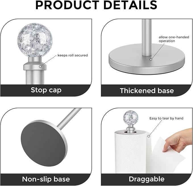Paper Towel Holder Countertop Silver, Unique Silver Ball Decor,Brass Paper Towel Holder for Kitchen - Sturdy, Durable, and Elegant Home Decor for Kitchen