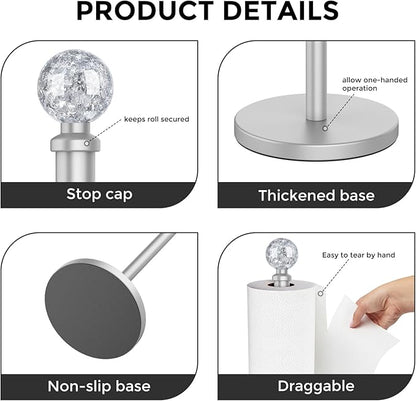 Paper Towel Holder Countertop Silver, Unique Silver Ball Decor,Brass Paper Towel Holder for Kitchen - Sturdy, Durable, and Elegant Home Decor for Kitchen