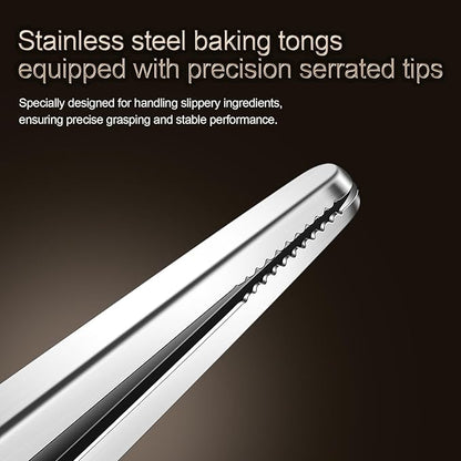 Locking Stainless Steel Kitchen Tongs, 12-inch Grill Tongs,Heat-Resistant up to 600°C, Precision Serrated Tip Design,Easily Grab and Flip Toss Steaks, Bread, Pizza, Salads, and Grilled Foods
