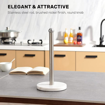 Paper Towel Holder with Sturdy Marble Base, Freestanding Paper Towel Holder Countertop, One-Handed Use, No Wobbly (Brushed Nickel)