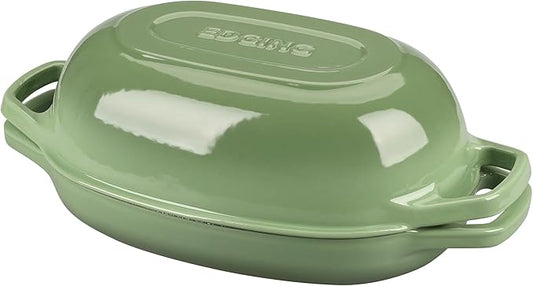 EDGING CASTING Enameled Cast Iron Oval Dutch Oven Pot with Lid, Dutch Oven for Sourdough Bread Baking, Bread Oven, Bread Dutch Oven, Oval Bread Pan, 5qt, Pistachio Green