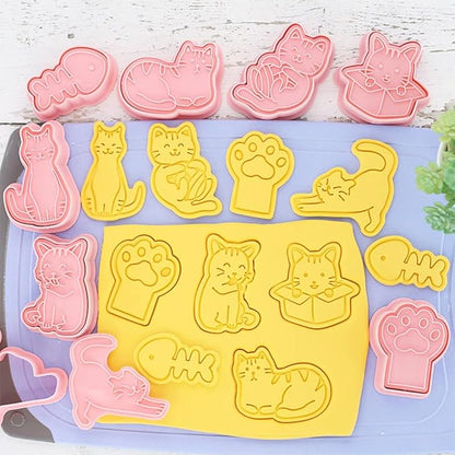 8 Pcs Cookie Cutters Set 3D Holiday Cookie Cutters for Party Baking Decoration (Cats)