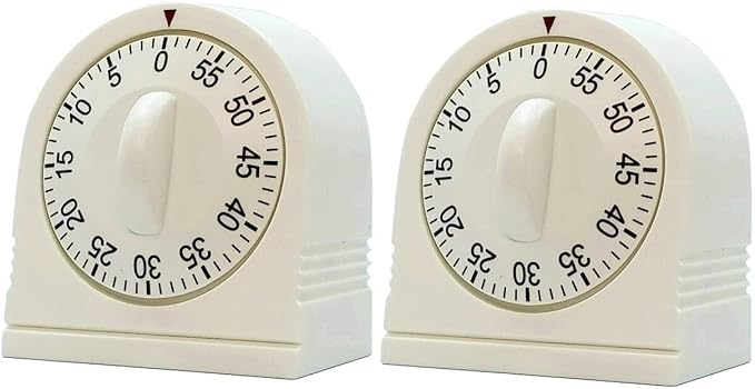 60 Minute Wind Up Timer, Visual Mechanical Timer with Loud Alarm, Manual Countdown Timers for Classroom, Home, Study and Cooking (2 Pack) by NUOSWEK