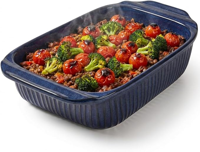 Artena Baking Dish 5.1 Quarts, Casserole Dishes For Oven, Baking Pan With Handles, Lasagna Pan Deep, Large Casserole Dish, Rectangular White Ceramic Bakeware, Blue (Only Baking Dish) by Artena