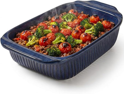 Artena Baking Dish 5.1 Quarts, Casserole Dishes For Oven, Baking Pan With Handles, Lasagna Pan Deep, Large Casserole Dish, Rectangular White Ceramic Bakeware, Blue (Only Baking Dish) by Artena