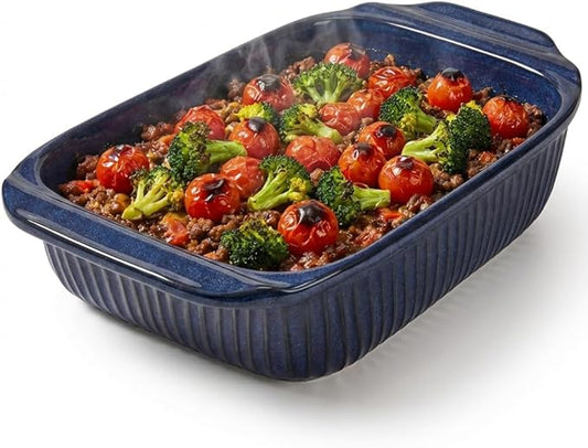 Artena Baking Dish 5.1 Quarts, Casserole Dishes For Oven, Baking Pan With Handles, Lasagna Pan Deep, Large Casserole Dish, Rectangular White Ceramic Bakeware, Blue (Only Baking Dish) by Artena