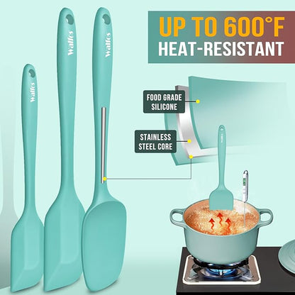 Walfos Silicone Spatula - 600°F High Heat Resistant Kitchen Spoon Spatulas（set of 5), Strong Steel Core and One-Pieces Design, For Cooking Mixing & Baking - BPA Free and Dishwasher Safe (Teal/Aqua) - Image 2