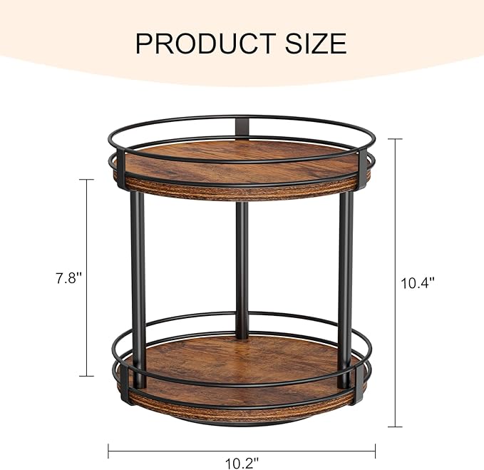 Snughome Rotating Spice Rack, 2 Tier Lazy Susan Organizer, Wood Kitchen Countertop Organizer, Brown Lazy Susan Turntable for Cabinet, 10.2" x 10.2" x 10.4" - Image 5