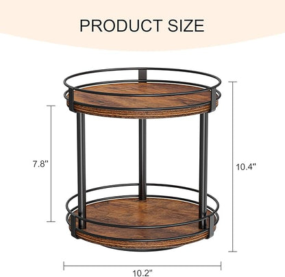 Snughome Rotating Spice Rack, 2 Tier Lazy Susan Organizer, Wood Kitchen Countertop Organizer, Brown Lazy Susan Turntable for Cabinet, 10.2" x 10.2" x 10.4" - Image 5