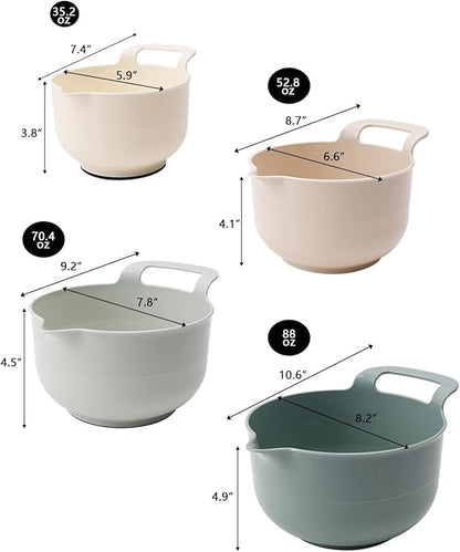 Mixing Bowls - 4 Piece Nesting Plastic Mixing Bowl Set with Pour Spouts and Handles - Non Slip Bottom and Measurement Markings (Light Green) - Image 2