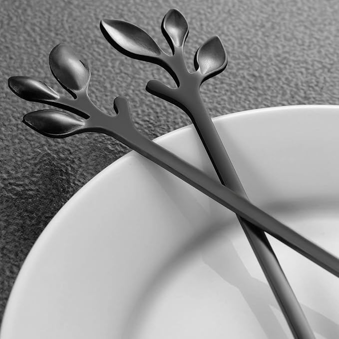 AnSaw 6-Piece Elegant Black Leaf Long Handle Teaspoons - 7.4" Stainless Steel Stir Spoons for Coffee & Tea, Perfect for Mixing & Stirring - Image 8