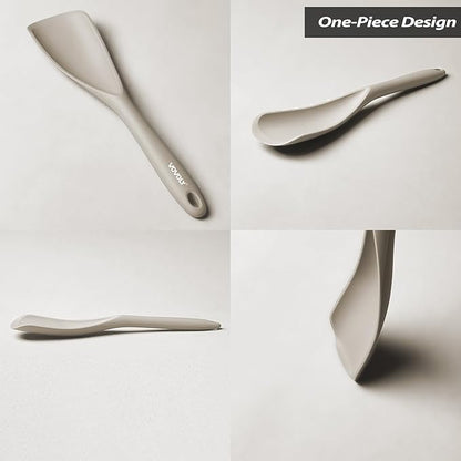 Cooking Spoon for Nonstick Cookwares, VOVOLY Silicone Spoon for Mixing, Scoop, and Scrape,Seamless Design, 12.6'', 2 Pack, Khaki - Image 3