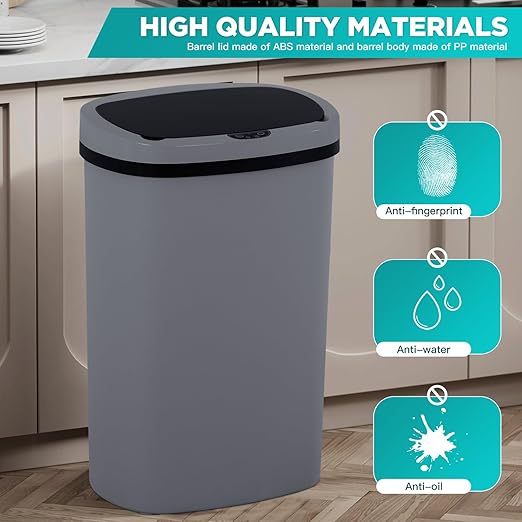 PayLessHere | 13 Gallon Plastic Trash Can | Gray | Automatic Touchless Lid with Motion Sensor | Kitchen Garbage Can with Waterproof Design | for Home, Office, Bathroom | Pack of 1 - Image 4